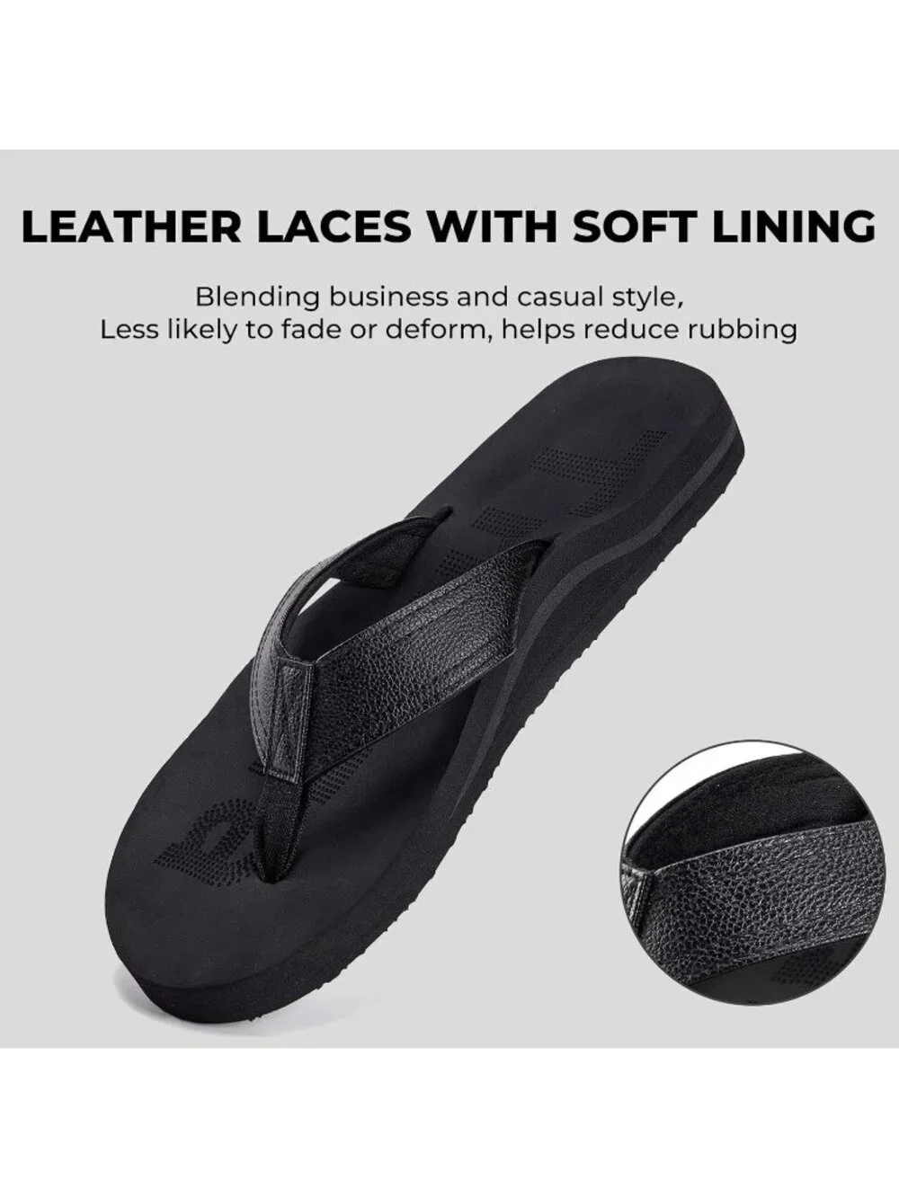 Men's All Black Flip Flops With Arch Support Summer Outdoor Beach Sandals